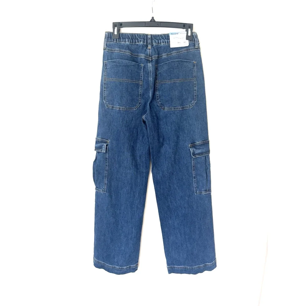 Abound Jeans Womens 27 Cargo Elastic Waist Straight Leg Relaxed